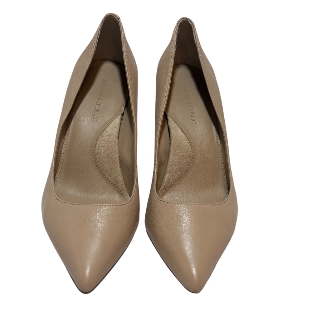 Banana Republic Madison Tan Beige Leather Pointed Toe Stiletto Pumps Size 5.5 - Picture 4 of 7